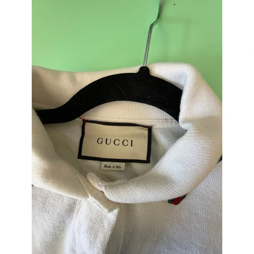 Gucci White Cotton Terry Cloth Polo Shirt Web‎ Stripe Interlocking G Logo Italy